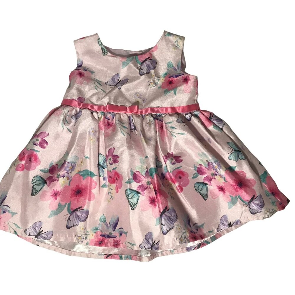 Floral Satin Baby Dress 3-6 M Party Easter Pink Bow Crinoline Sleeveless George